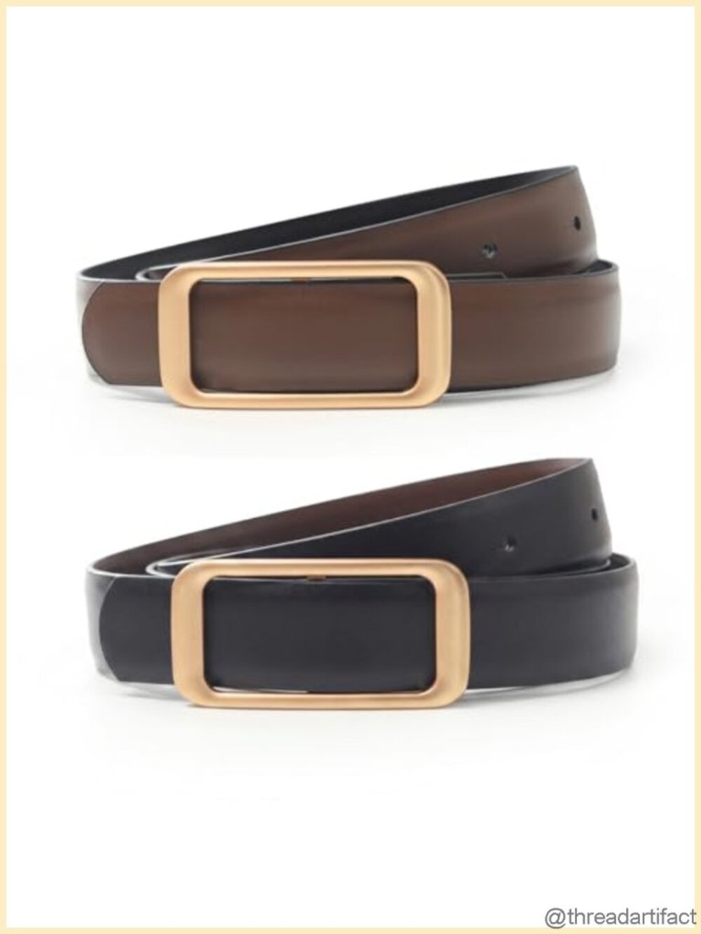Full Grain Genuine Leather Reversible Belt Gold Buckle Thin Waist Belt